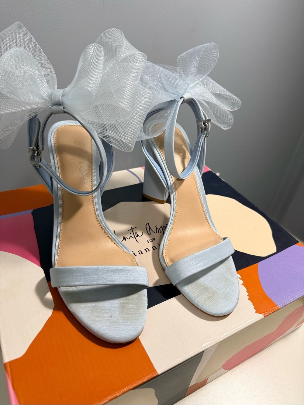 Ladies Light Blue Bow Ankle-Strap Heels